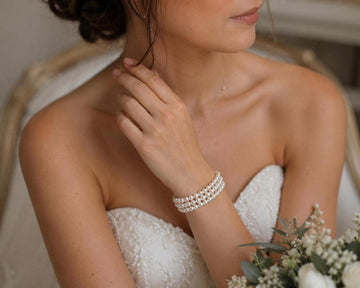 Multi Strand Pearl Bridal Bracelet Cuff, Classic Wedding Jewelry