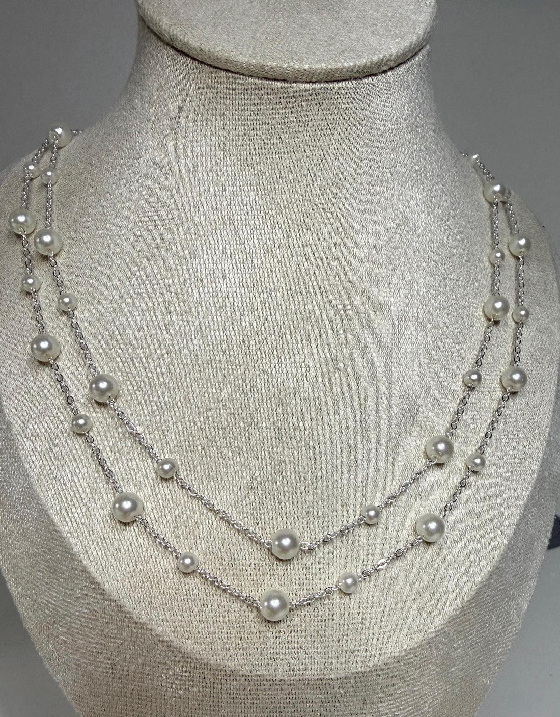 Bridal Pearl Necklace, Double Layered Gold and Silver Wedding Jewelry