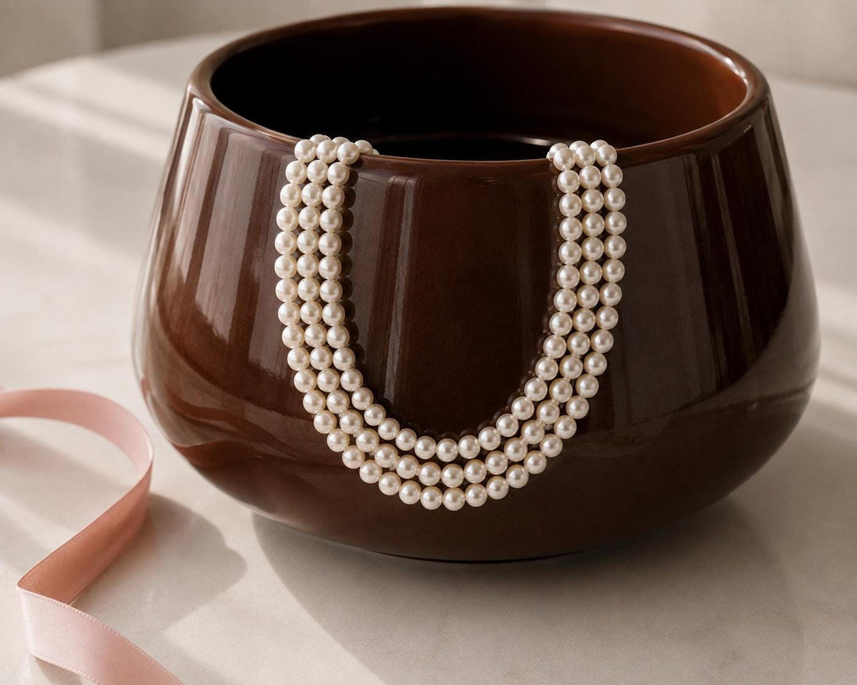 Three-Strand Glass Pearl Choker Necklace, Ivory Bridal Jewelry, Tarnish-Resistant Brass