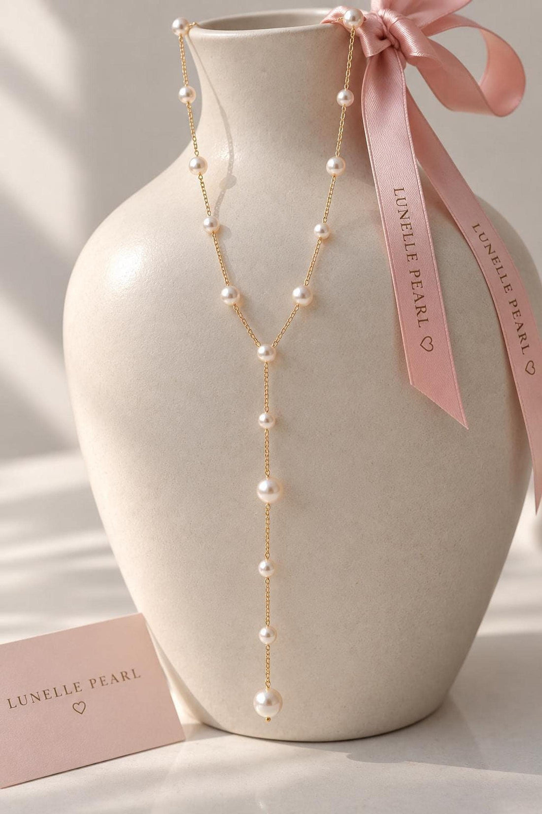 Pearl Lariat Bridal Necklace, 14K Gold Plated Y with Elegant