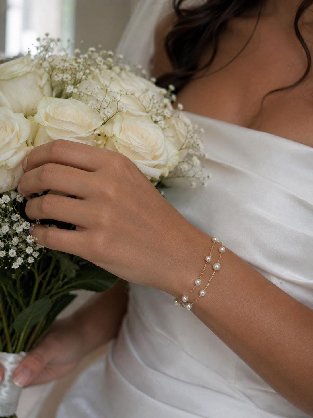 Double Layered Pearl Bracelet, Adjustable Wedding Jewelry