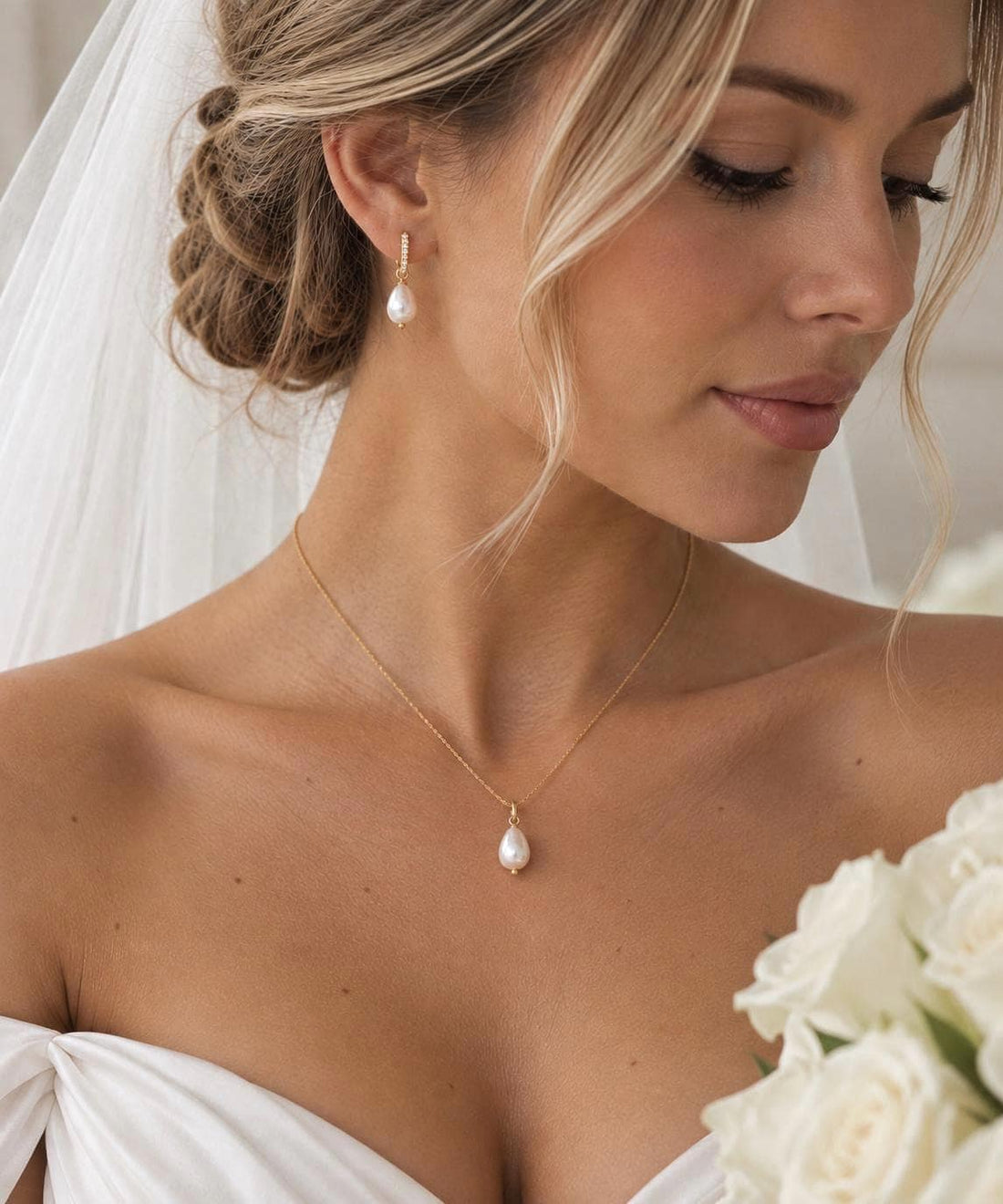 Teardrop Pearl Bridal Jewelry Set