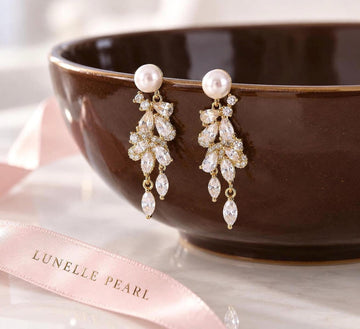 Mother of Pearl Vine Earrings – Gold Crystal Bridal Drops